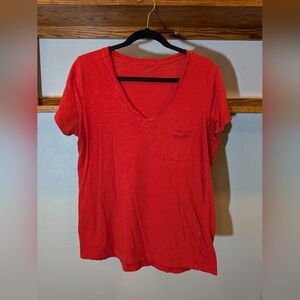 Madewell Bright Red V-Neck Pocket Tee